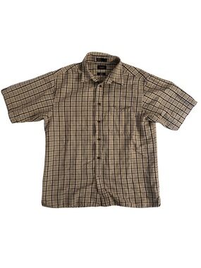 Haggar Linen Blend Short-Sleeve Plaid Button-Up Shirt